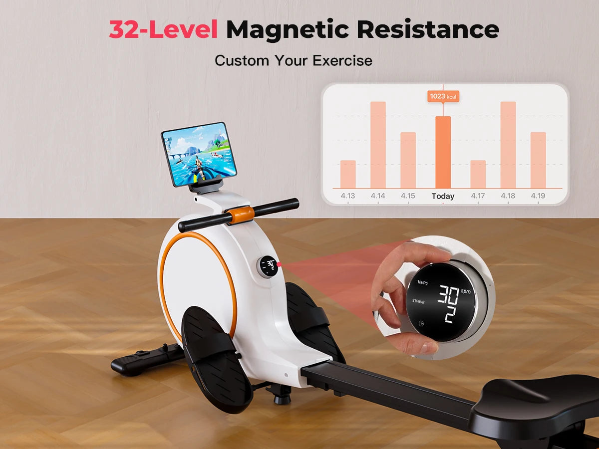 Home Rowing Machine 32Level Adjustable Resistance 300LBS Trainer Row Machine LED Monitor Tablet Holder Bluetooh Fitness Machine