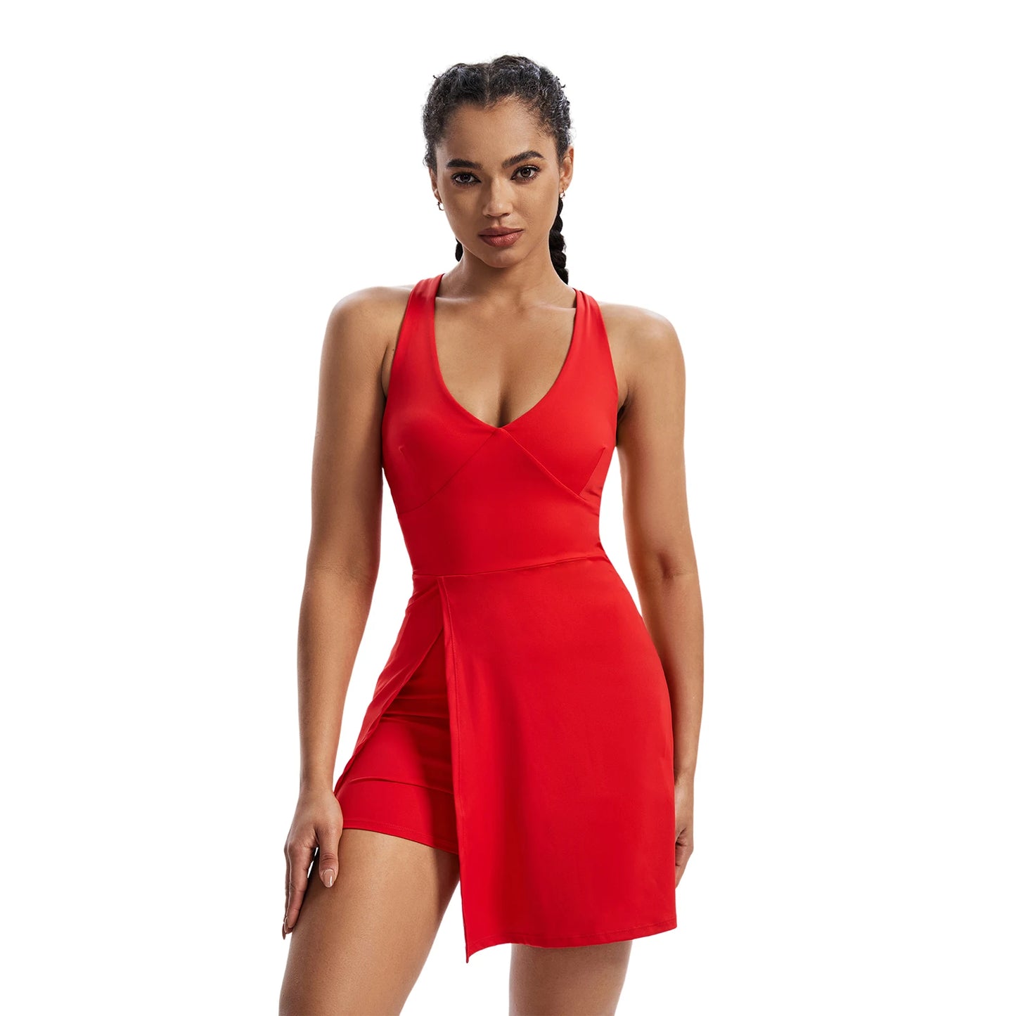 Womens V Neck Tennis Dress with Pocket Underneath Workout Dress Built-in Shorts Athletic Dresses Golf Dress Exercise Dress