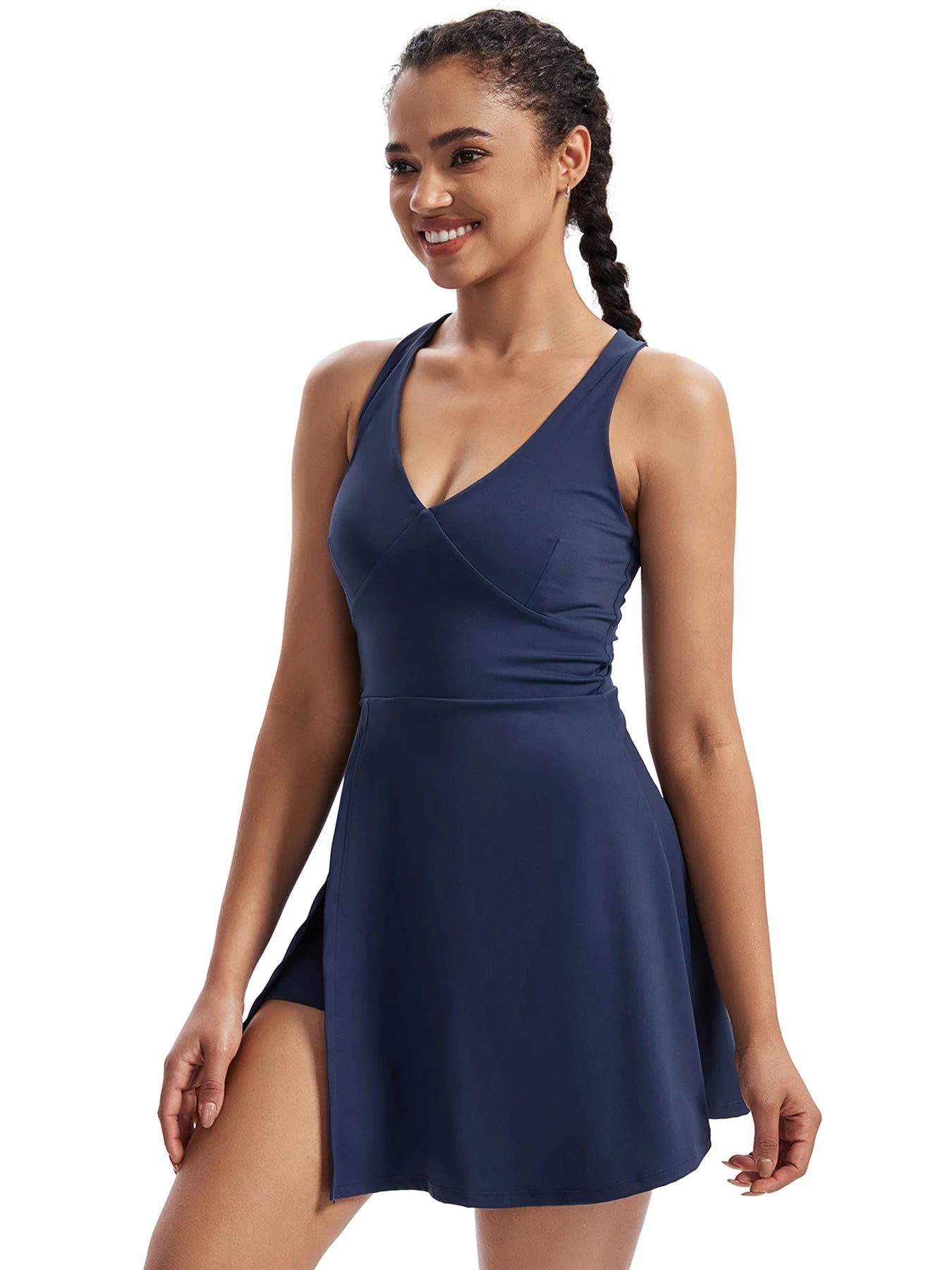 Womens V Neck Tennis Dress with Pocket Underneath Workout Dress Built-in Shorts Athletic Dresses Golf Dress Exercise Dress