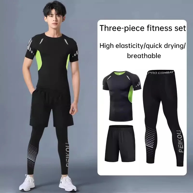 Sports suit men's running equipment 2025 Spring/Summer new training morning run outdoor tight fitness wear