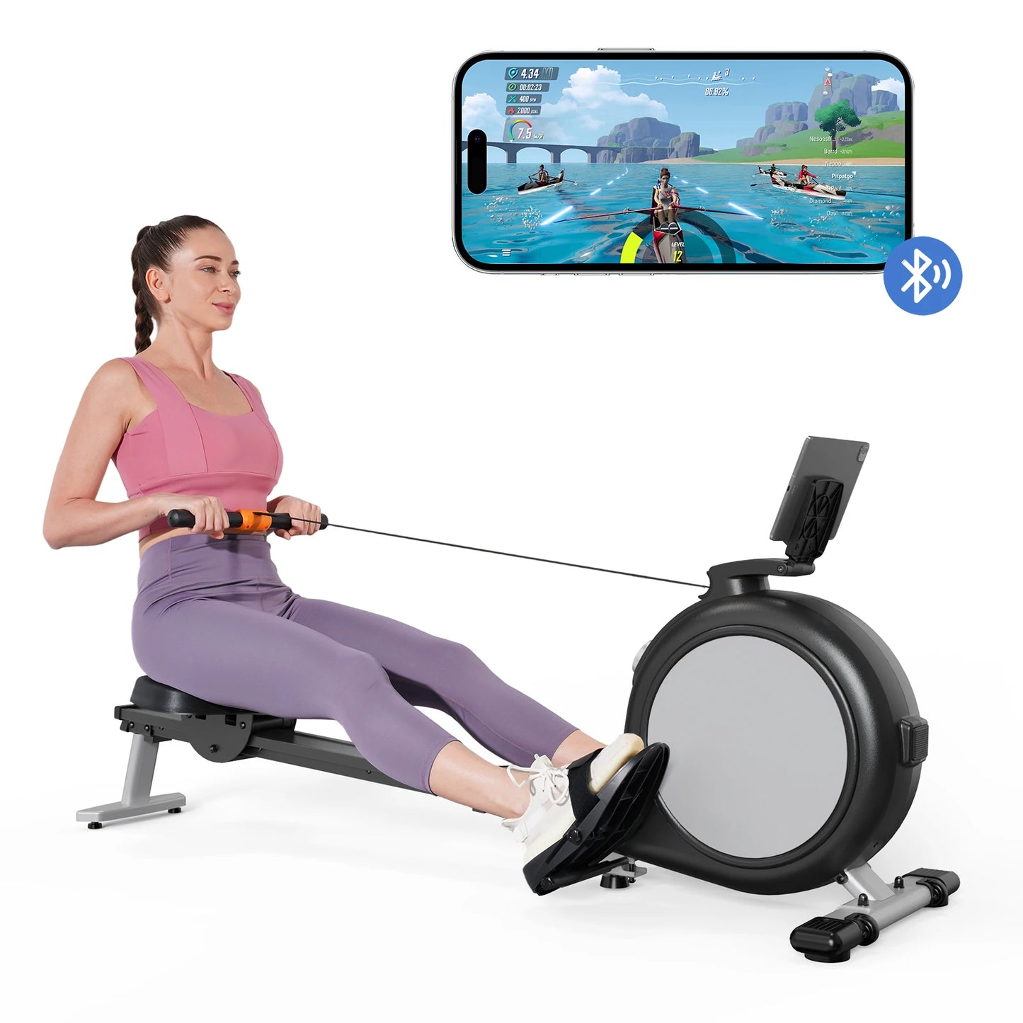 Home Rowing Machine 32Level Adjustable Resistance 300LBS Trainer Row Machine LED Monitor Tablet Holder Bluetooh Fitness Machine