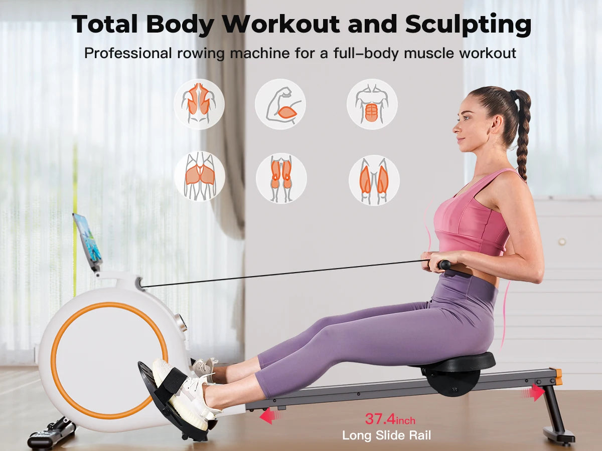 Home Rowing Machine 32Level Adjustable Resistance 300LBS Trainer Row Machine LED Monitor Tablet Holder Bluetooh Fitness Machine