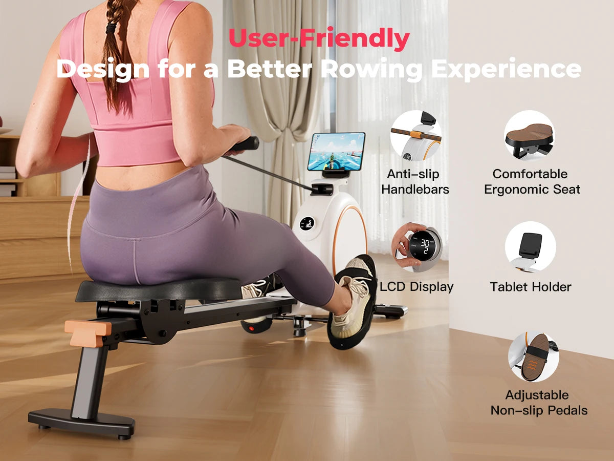 Home Rowing Machine 32Level Adjustable Resistance 300LBS Trainer Row Machine LED Monitor Tablet Holder Bluetooh Fitness Machine