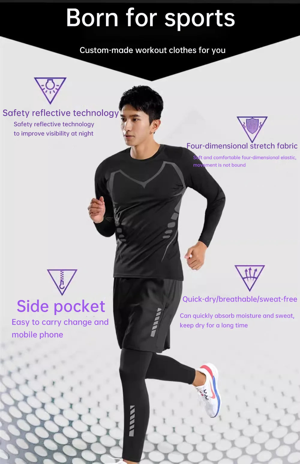 Sports suit men's running equipment 2025 Spring/Summer new training morning run outdoor tight fitness wear