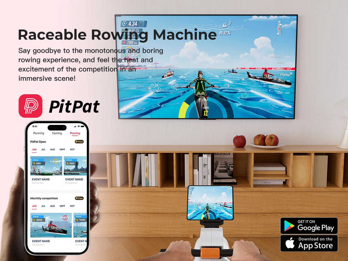 Home Rowing Machine 32Level Adjustable Resistance 300LBS Trainer Row Machine LED Monitor Tablet Holder Bluetooh Fitness Machine