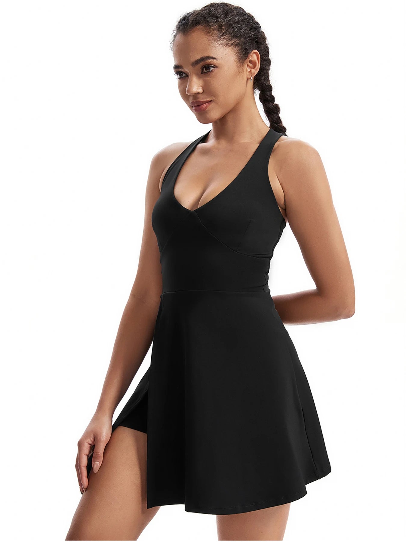Womens V Neck Tennis Dress with Pocket Underneath Workout Dress Built-in Shorts Athletic Dresses Golf Dress Exercise Dress